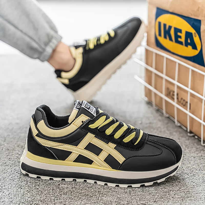 أحذية رياضية عصرية غير قابلة للانزلاق للاستخدام الخارجي Preppy كاجوال ذات ملمس قابلة للتنفس وناعمة ومريحة وغير قابلة للانزلاق ومقاومة للاهتراء أثناء التنقل اليومي