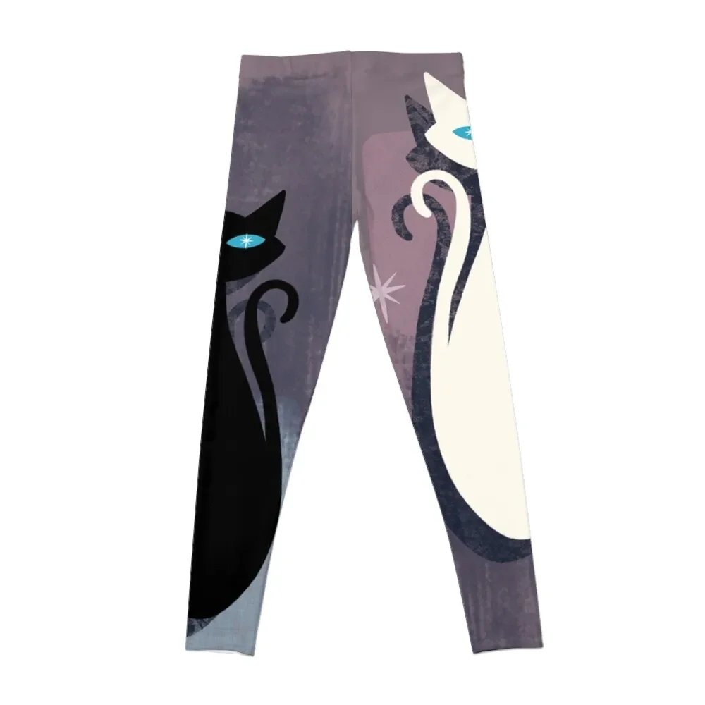 Jazzy Midcentury Modern Black And White Abstract Cats Leggings Leginsy push up Women's tights Womens Leggings