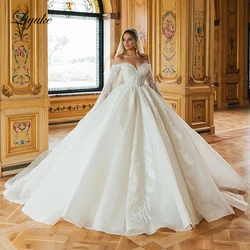 VEYUKE-Robe de mariée princesse en perles, tenue de Rh, manches longues, dentelle scintillante, pour patients