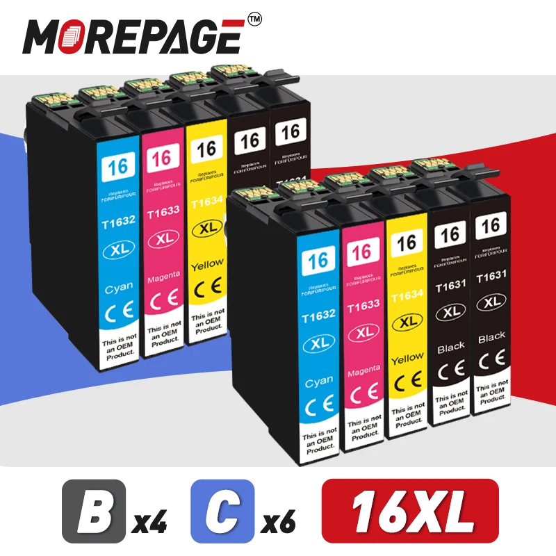 Morepage 16XL T1631 - T1634 Compatible Ink Cartridge for Epson WorkForce WF 2010 2540 2750 2510 2520 2530 2760 Printer