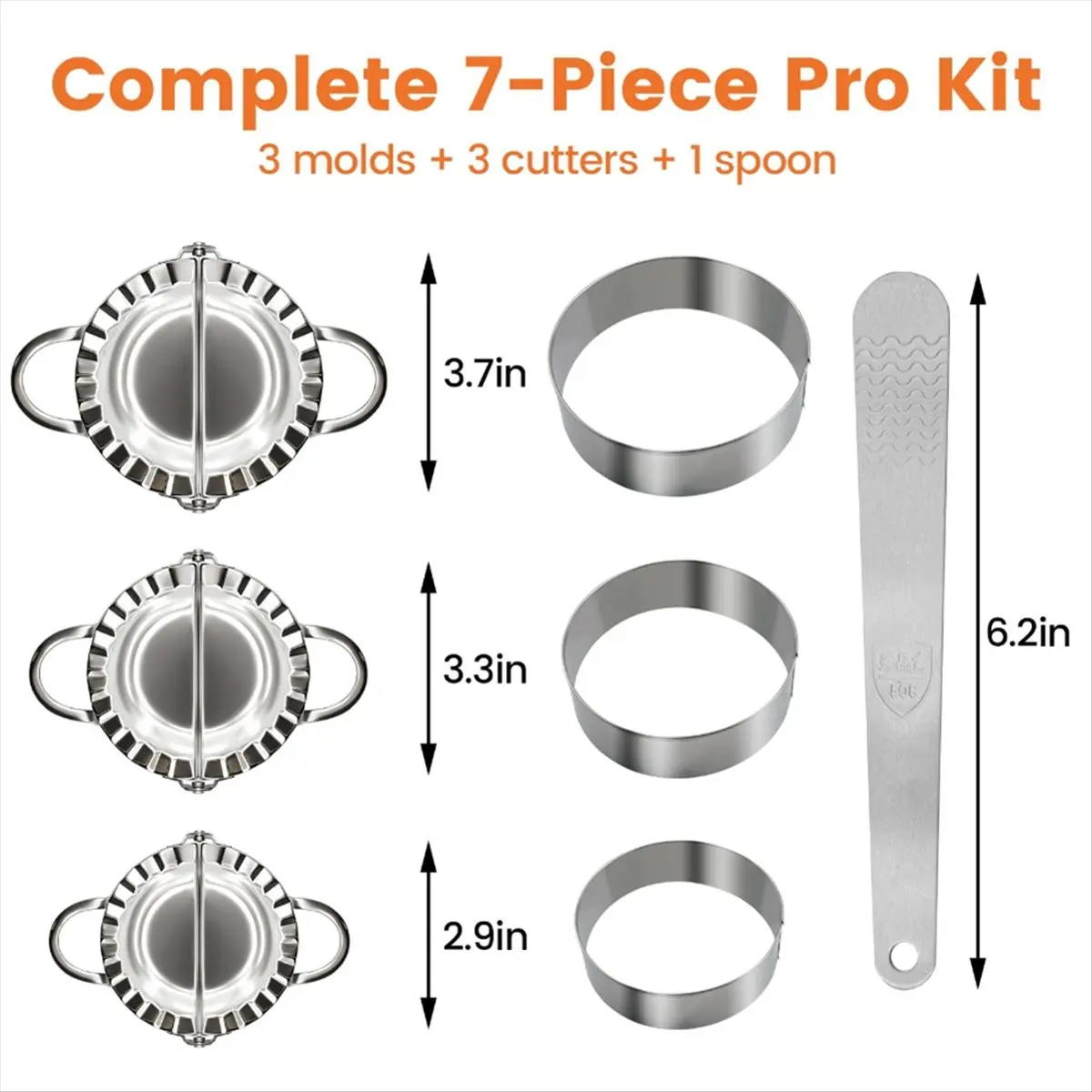 A67T NEW 3-In1 Stainless Steel Dumpling Maker Set - DumplingPress & Empanada Mold with Dough Cutters (3