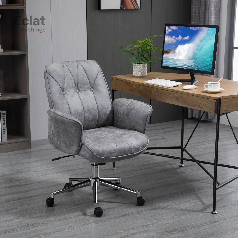 

Microfiber HomeOfficeChair,Height Adjustable ButtonTufted Computer DeskChair with Swivel Wheels,Tilt Function and PaddedArmrests