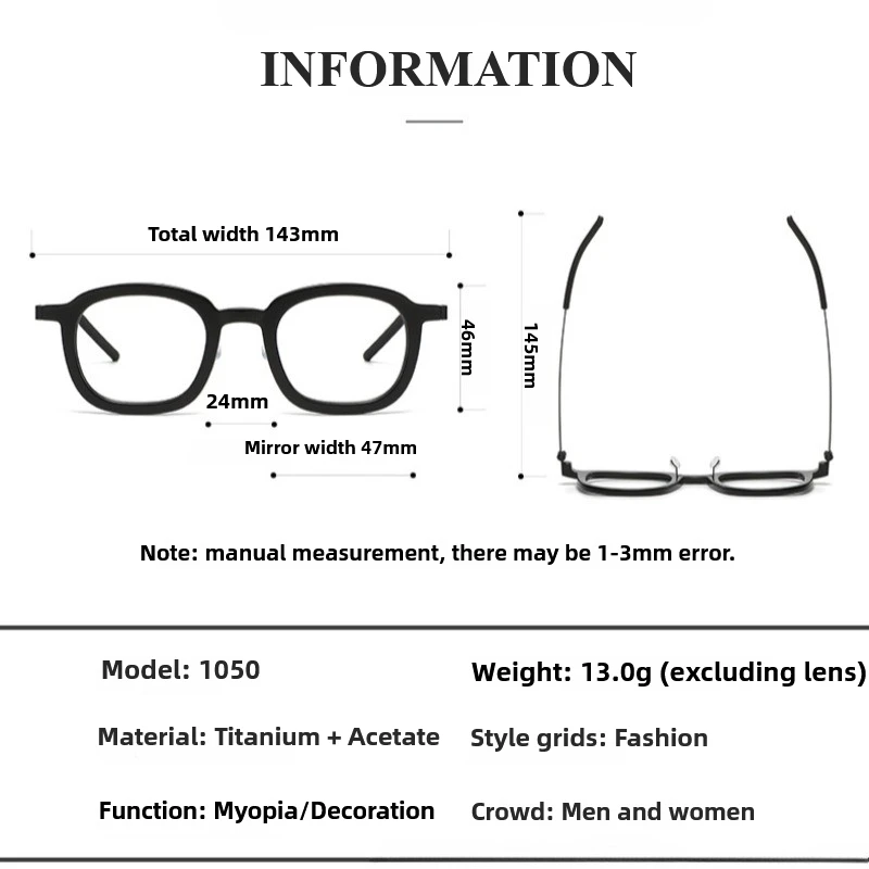 Denmark Design Pure Titanium Acetate Eyeglasses Frames Screwless Eyewear Men and Women Retro Square Clear Gray Glasses Frames