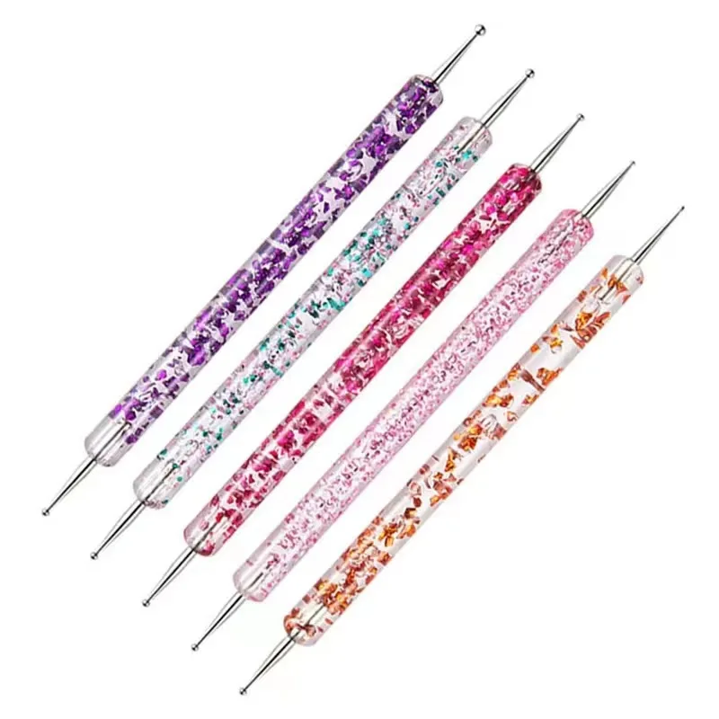 Neues 5-teiliges Acryl-Doppelseitiges Nail-Dotting-Stift-Set, Nagelkunst-Mal- und Dotting-Werkzeug-Set (5 Stück), Unverzichtbar für Nagelstudio-Ausstattung – Detail 2