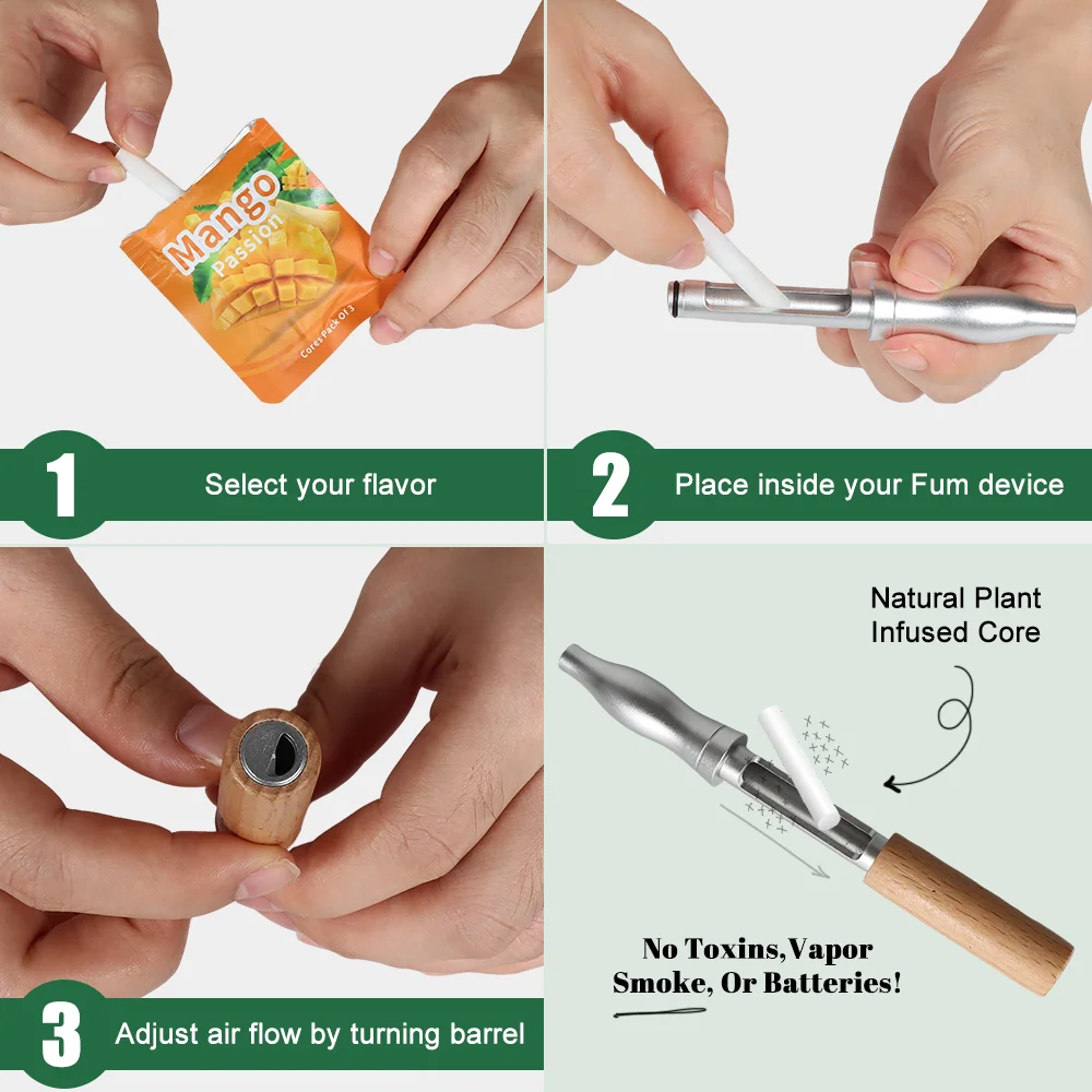 Personalized Füm Inhaler with Custom Name Logo Nicotine-Free Smokeless Aromatherapy Stick Wooden Quit Smoking Tool for Home Offi