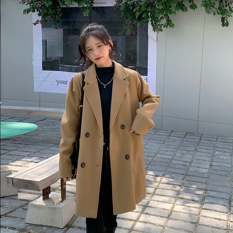 

Real Shot 2023 Autumn/Winter New Loose Mid-Length Woolen Coat Popular Woolen Jacket for Women Female Office Lady High Quality