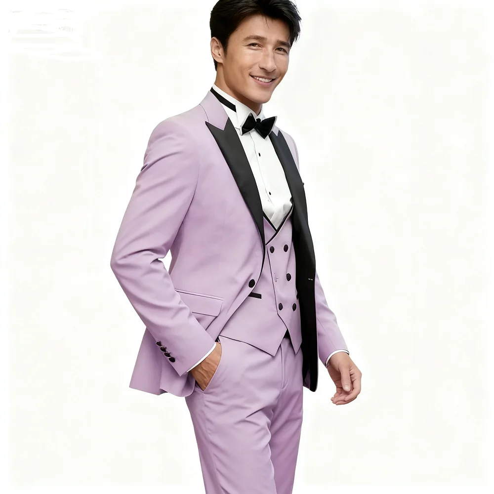 

Men's Classic Ternos Suit 3-Piece Peak Lapel Blazer Vest Pants Slim Fit Elegant Matching Men's Formal Wear Ensemble