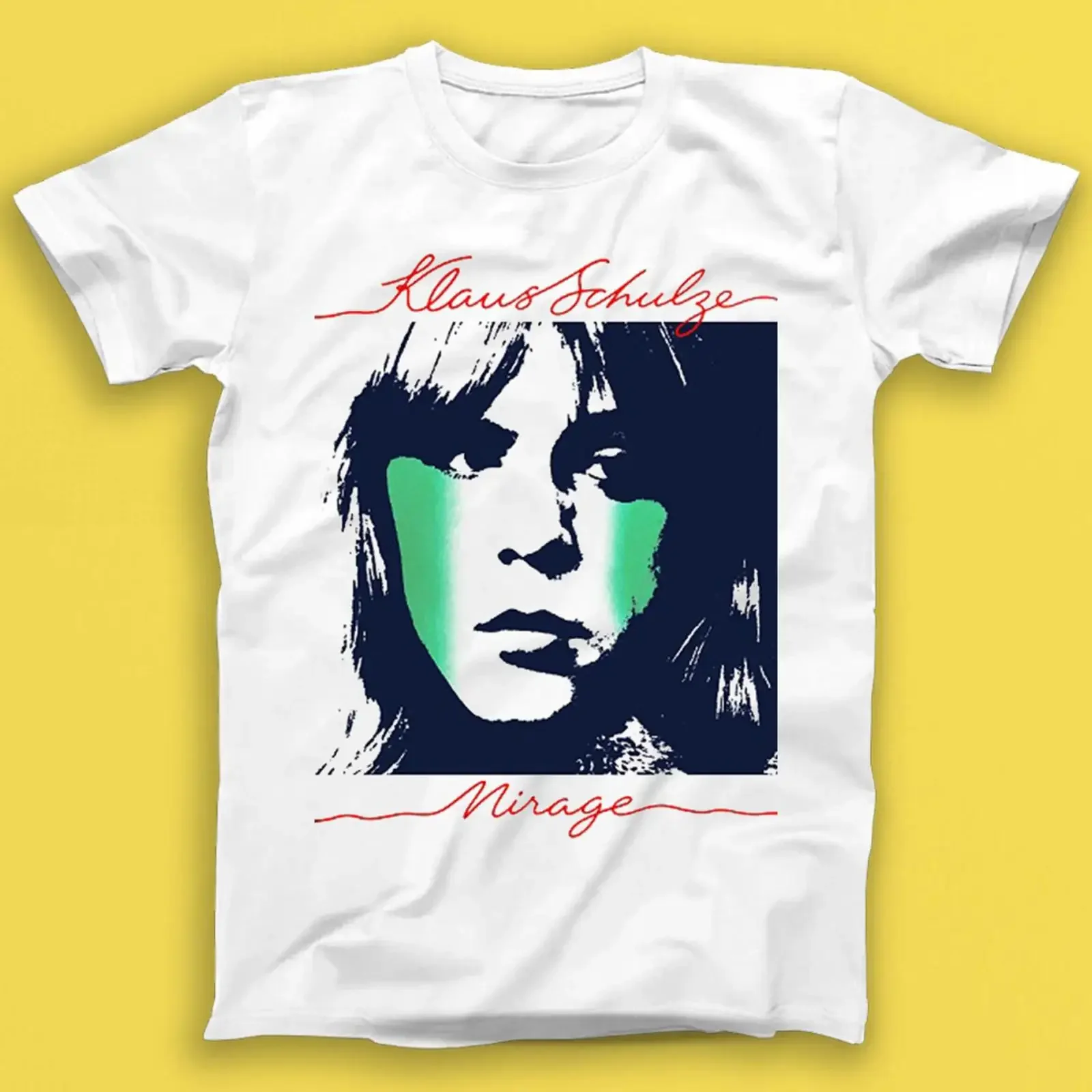 Camiseta con diseño de la portada del álbum Mirage de Klaus Schulze, estilo vintage, lavada, cómoda, ropa de diseñador, moda unisex, versátil y elegante