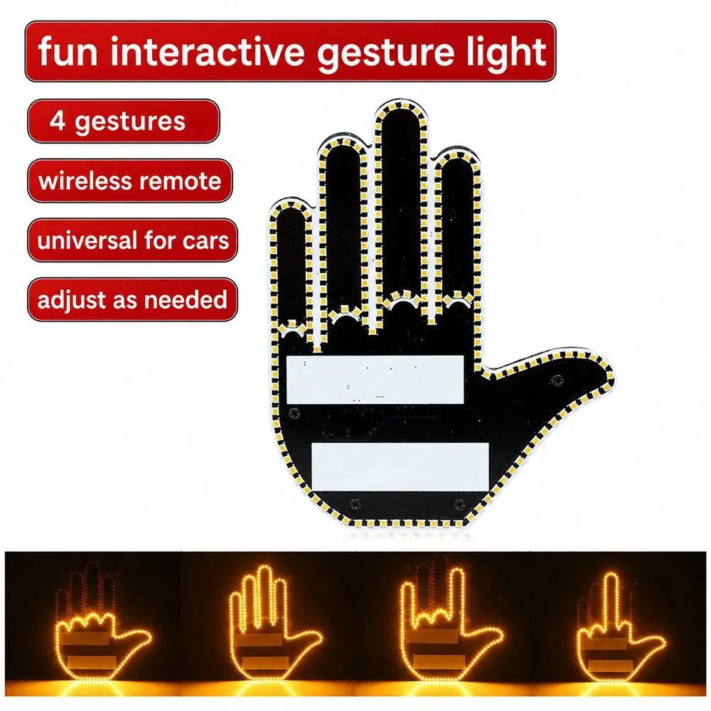 Multi-functional Car LED Finger Lights Male/Female Remote Control Car Gesture Light Interaction Light Rear Window Decoration