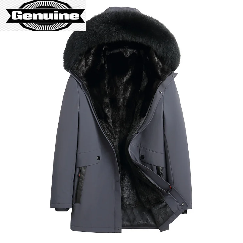 

Fur Mink Winter Parkas Real Men Hooded Fox Fur Collar Jackets Male Warm Thick Coat Korean Clothes Casaco Masculino Gmm10