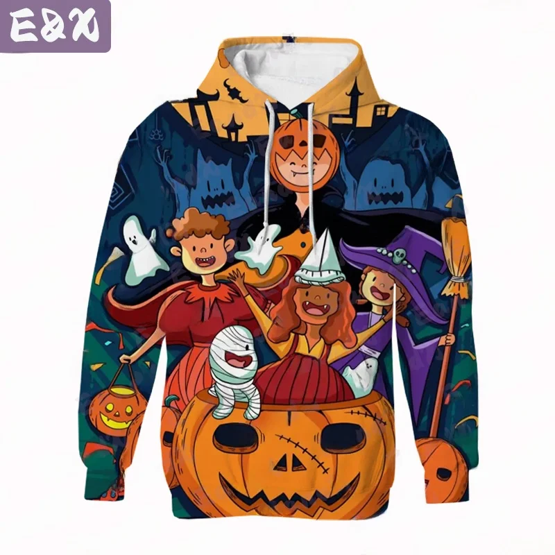 レディース ハロウィン パーカー ユーロとアメリカスタイル プルオーバー ルーズフィット 長袖 ストリートウェア ポリエステルとスパンデックス 漫画プリント