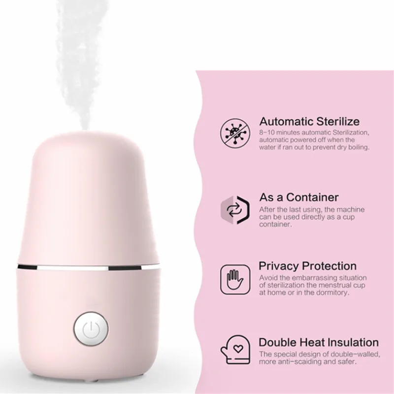 Menstrual Cup Steam Sterilizer Period Cup Steamer Cleaner 3-in-1 for Cleans, Dries, and Stores Your Period Cup