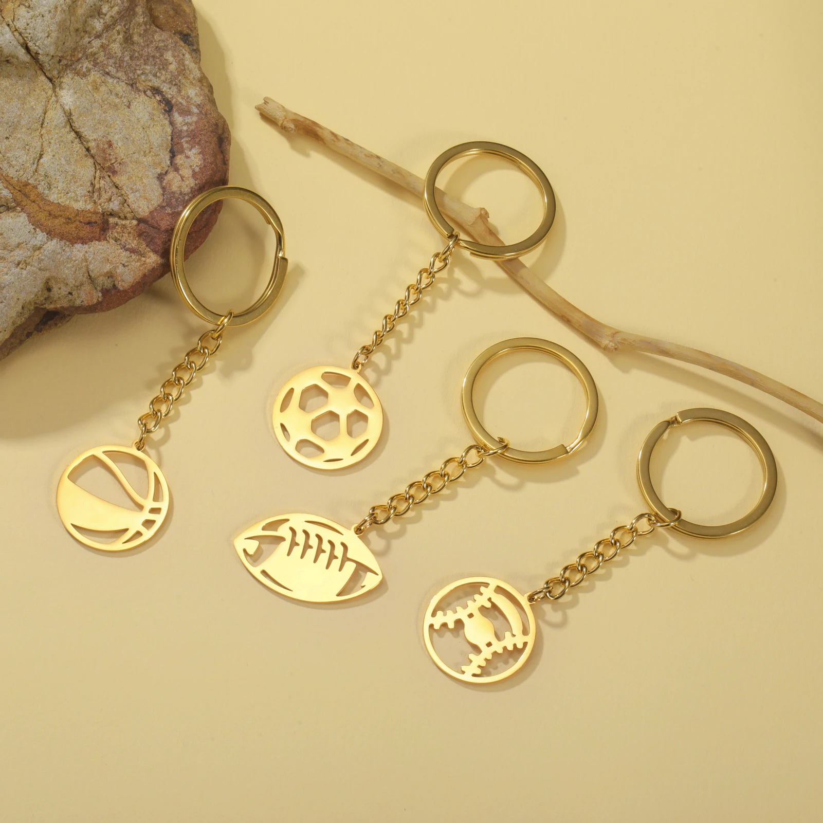 Unift Basketball Football Soccer Baseball Charms Keychain Keyring Stainless Steel Ball Sport Jewelry Team Bag Accessories Gift