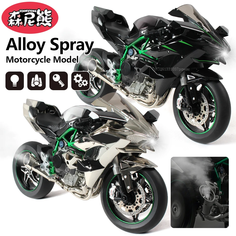 

SENNIXONG 1:6/1:9 H2R Alloy Spray Racing Motorcycle Dynamic Model Key Start Sports Ninja Motorbike Sound Light Toy for Adult
