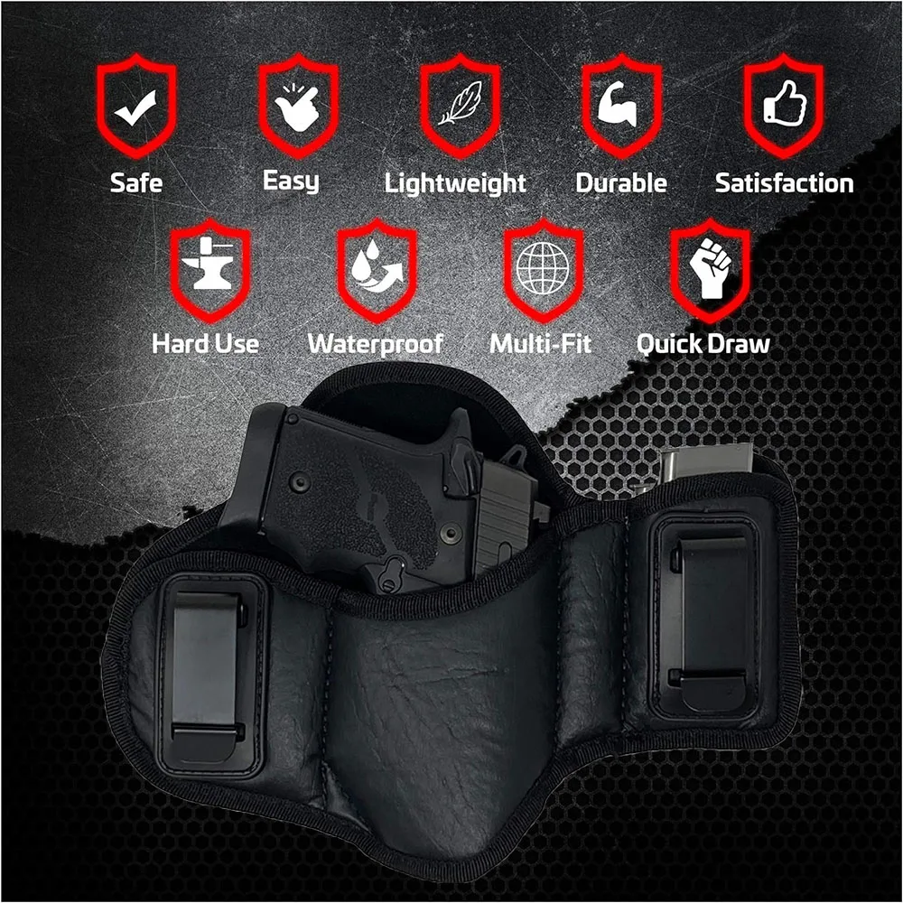 Tactical Concealed Gun Holster Outdoor Hunting PU Leather Pistol Pouch with Mag Pouch for Glock 19 42 43 Sig Sauer Kahr Bersa