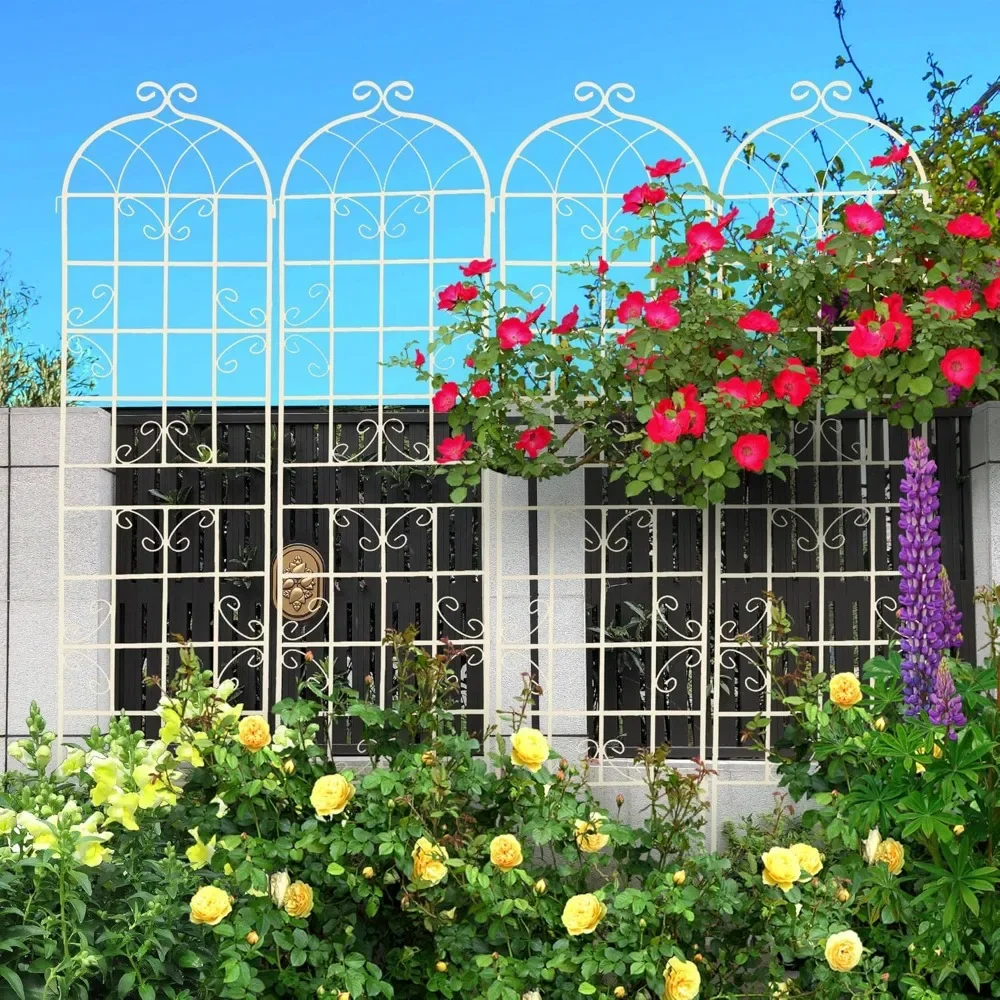 

4 Pack Metal Garden Trellis, for Climbing Plants Outdoor 86.7 H Cream, White Garden Fence Rustproof Trellis Support Roses Flower