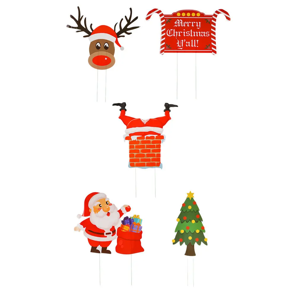 

5pcs Christmas Yard Signs Sturdy Plastic Outdoor Decor For Garden Lawn Holiday Party Vivid Design Winter Festival Decorations