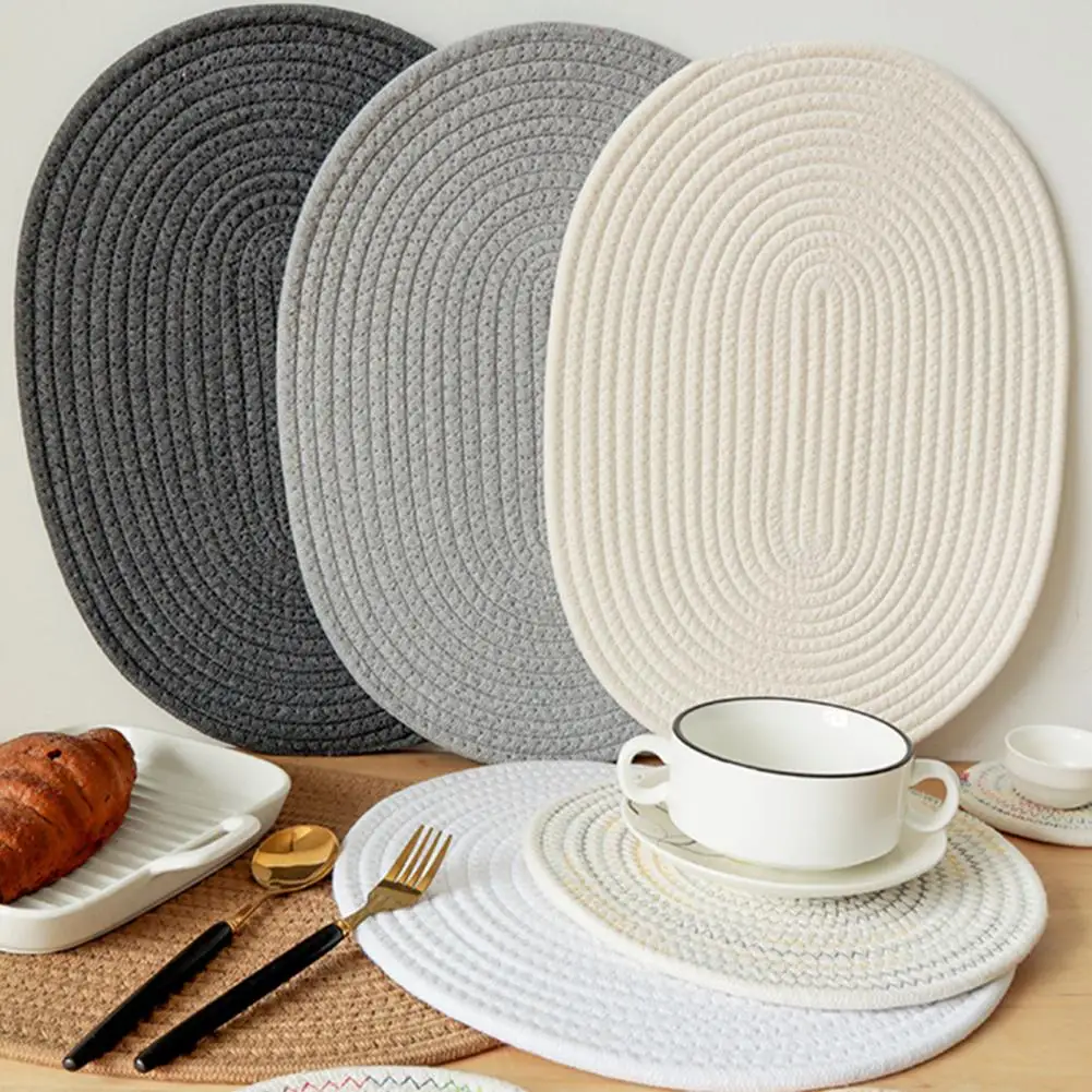 Insulation Pad Soft Heat Insulation Simplicity Decorative Japanese Style Non-slip Cotton Simple Oval Woven Mat Kitchen Supplies