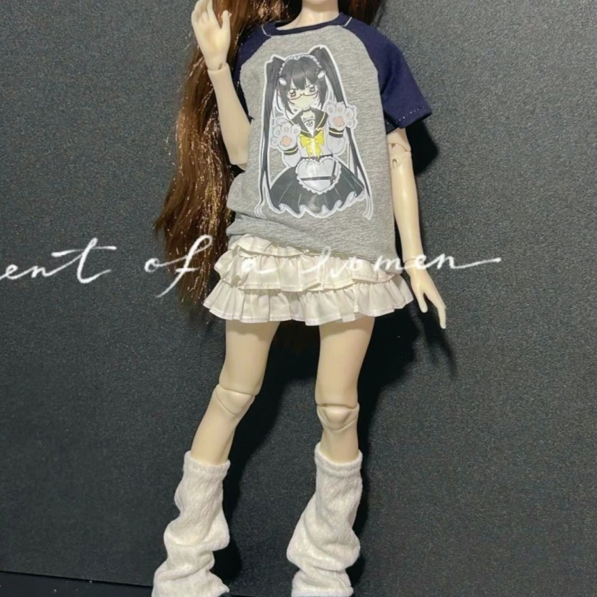 Doll Clothes, 3-In-1 Short Sleeve Outfit Matched with Skirt & Socks, Suitable for 30Cm 1/6, 45Cm 1/4 Bjd Dolls,only Clothes Sold
