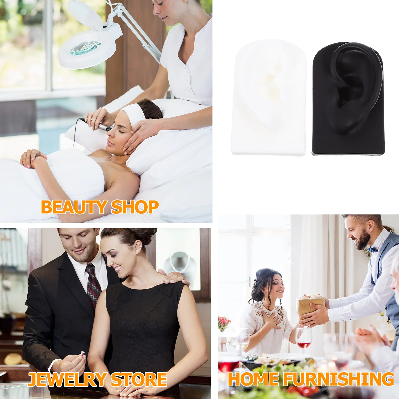 1Set Silicone Ear Earrings Display Stand Realistic Artificial Ear Piercing Practice Prop Training Mold for Jewelry Shops