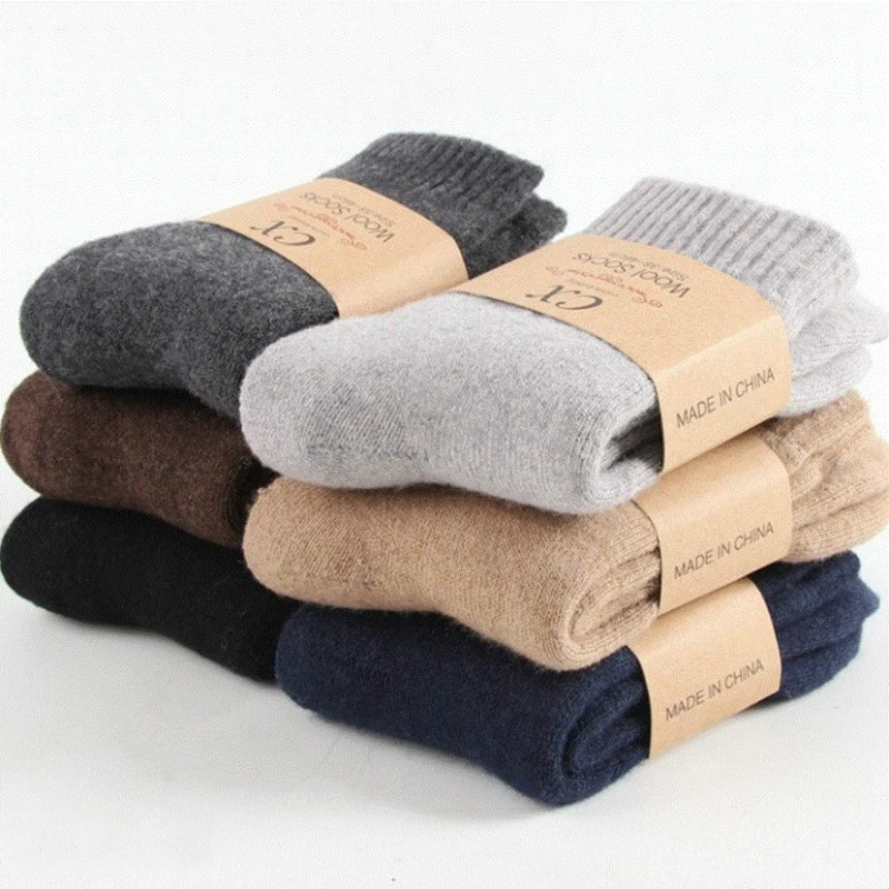 Men's Socks Harajuku Solid Color Simple Versatile Mid Tube Socks Winter Thickened Plush Soft Comfortable High-quality Wool Socks