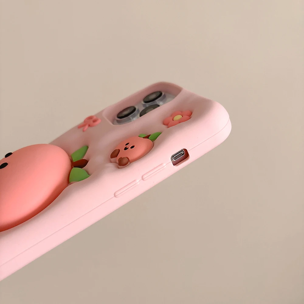 Kawaii 3D Sommer Obst Pfirsich Halterung Weiche Silikonhülle für iPhone 17 16 15 14 13 12 Pro Max mit Ständerhalter stoßfeste Abdeckung – Detail 6