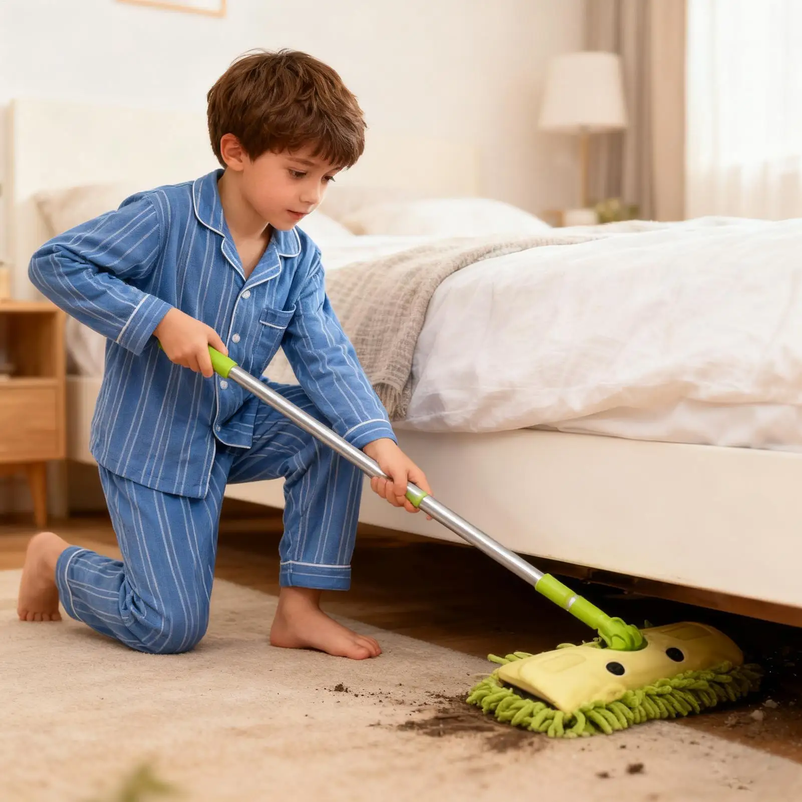 Kids Cleaning Mop Detachable Telescopic Funny Cute Cartoon Pretend Play Cleaning Mop For Boys Girls Early Childhood Housekeeping