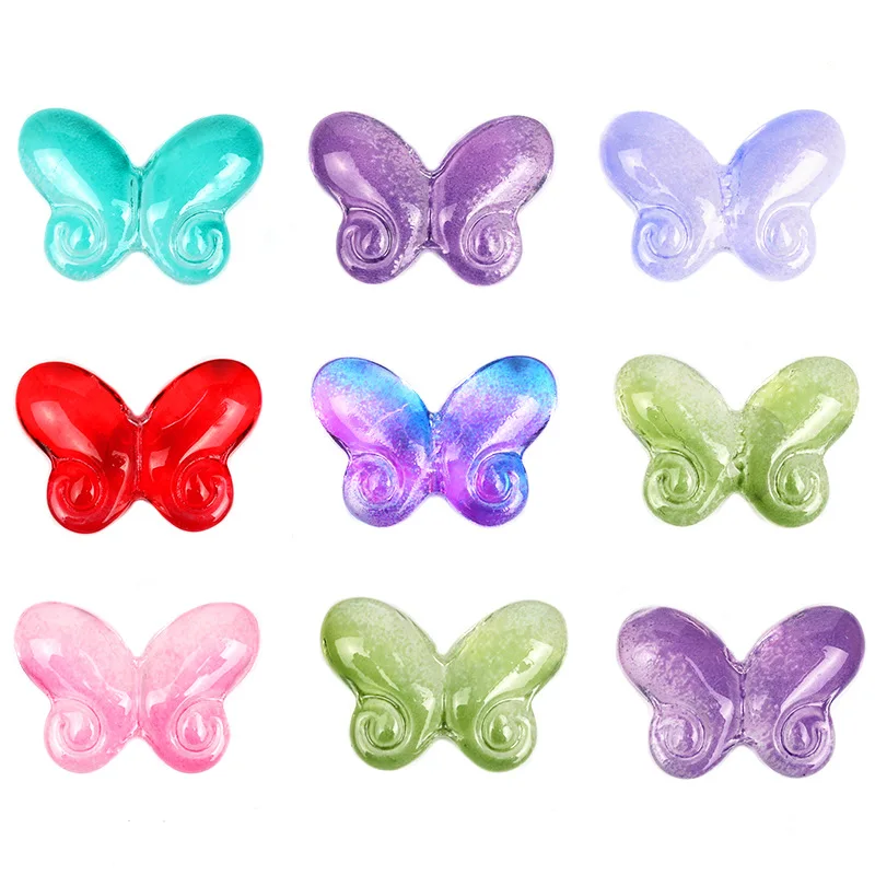 100PCS 10x14.5mm Gradient Color Fat Butterfly Glass Straight Hole Beads DIY Jewelry Accessories Loose Beads Wholesale