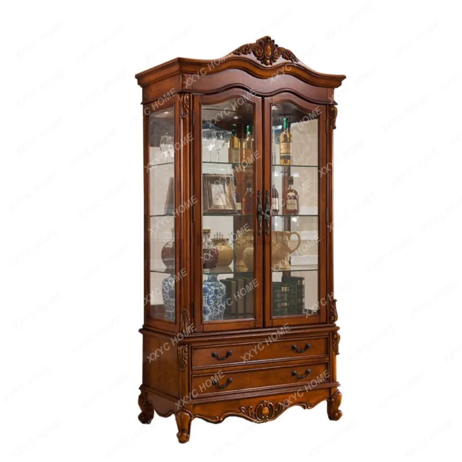 

American-Style Solid Wood Double Door Wine Cooler Locker Two-Door Living Room Curio Cabinet