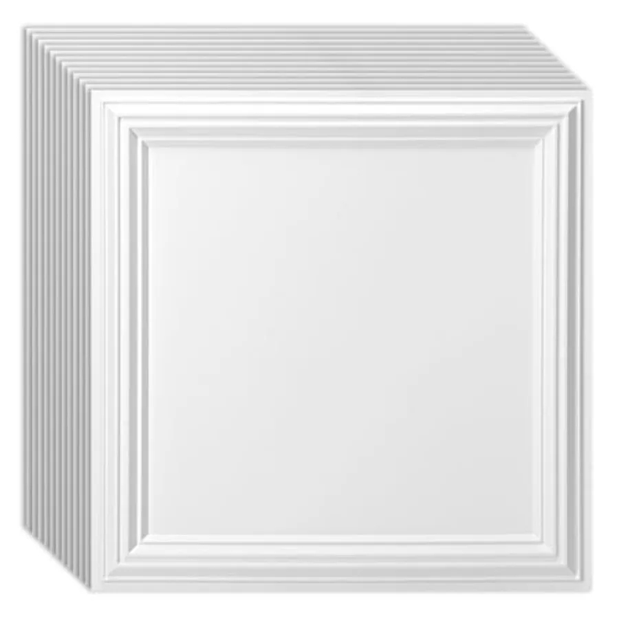 

12-Pack Drop Relief Ceiling Tiles for Home Office and Commercial Space 24 x 24in PVC Waterproof 3D Wall Panels Cover 48 Sq. Fee