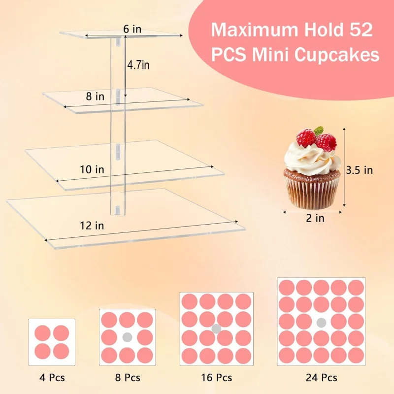 YestBuy 4 Tier Acrylic Cupcake Stand, Premium Cupcake Holder,  Cupcake Tower Display Cady Bar Party Décor â Display for Pastry