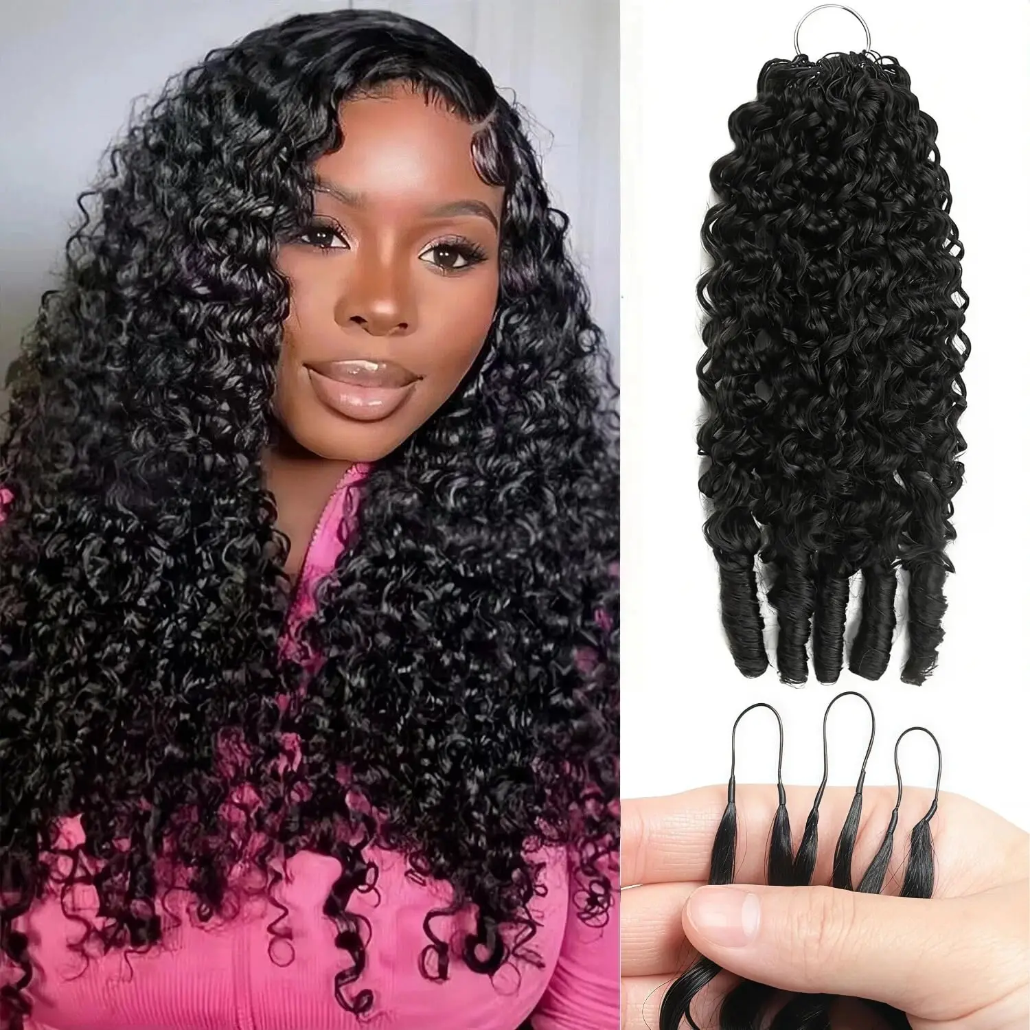 バーマ風カールヘアエクステ、黒人女性向けプレループ加工済み、編み込み用ノットレスヘア（プレセパレート）
