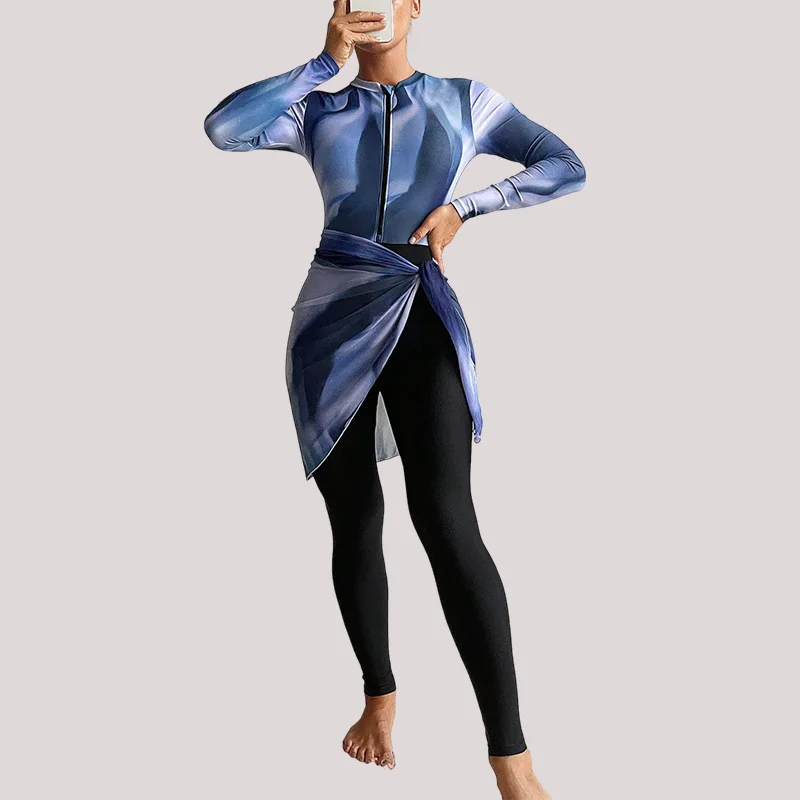 

Fashionable Gradient Tight Fitting Muslim Swimsuit Made Of Waterproof Fabric Selected For Comfortable Breathable Properties