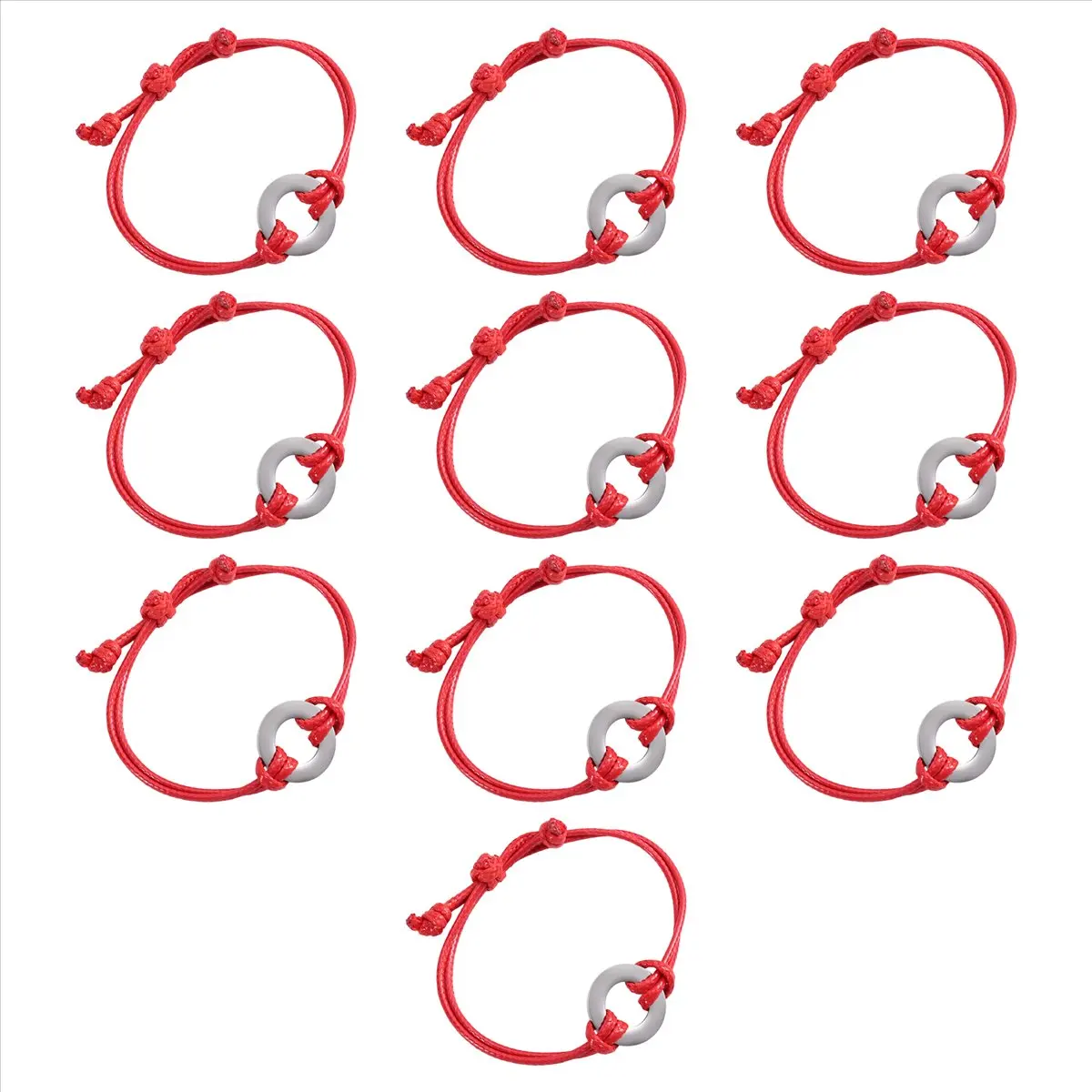10Pack Inspirational Bracelet Metal Stamping Kit with Red Waxed Nylon String for Jewelry Making