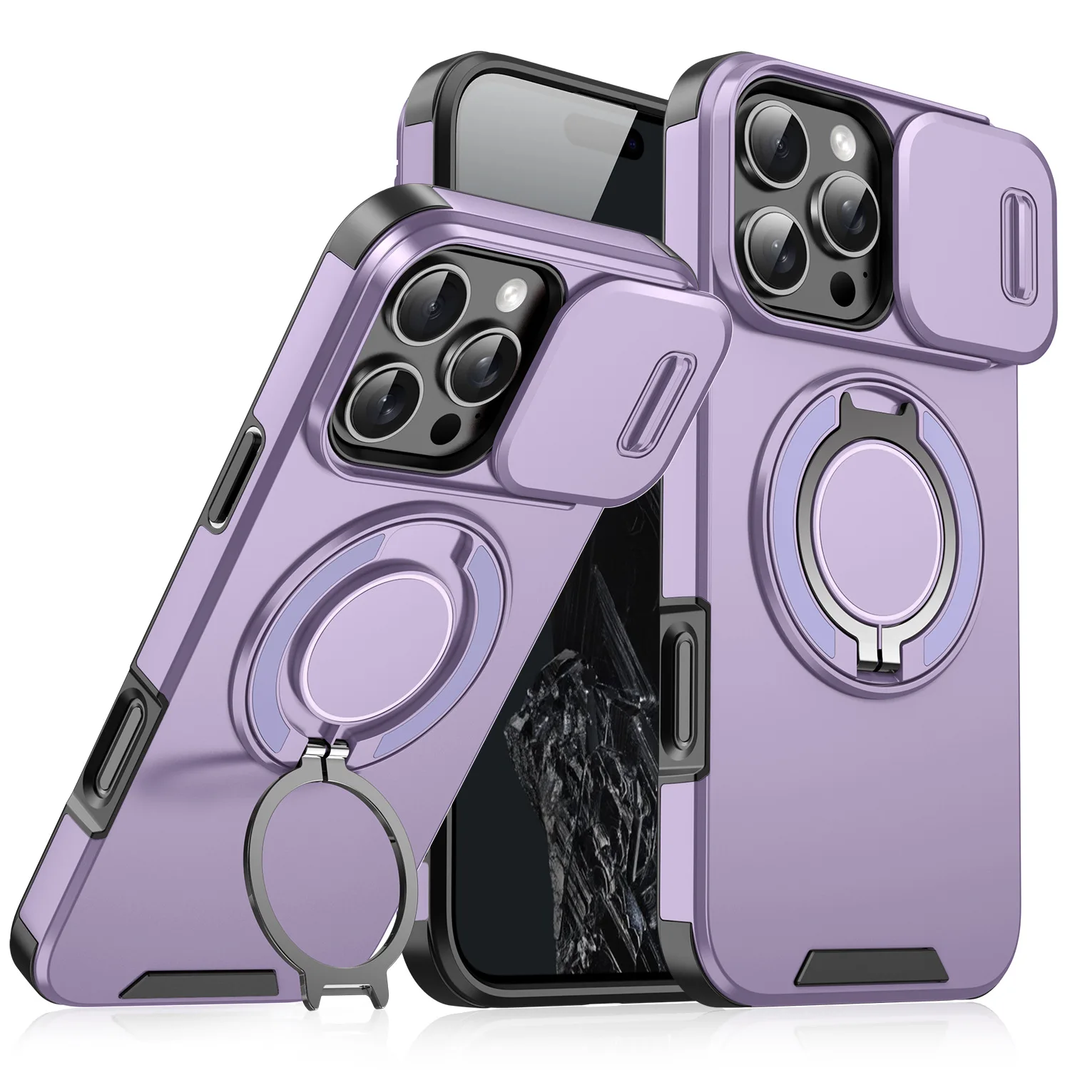 

for iPhone 15/15 Pro/15 Pro Max Case with Camera Cover, Magnetic Kickstand, Military-Grade Shockproof Protection，360° Rotating
