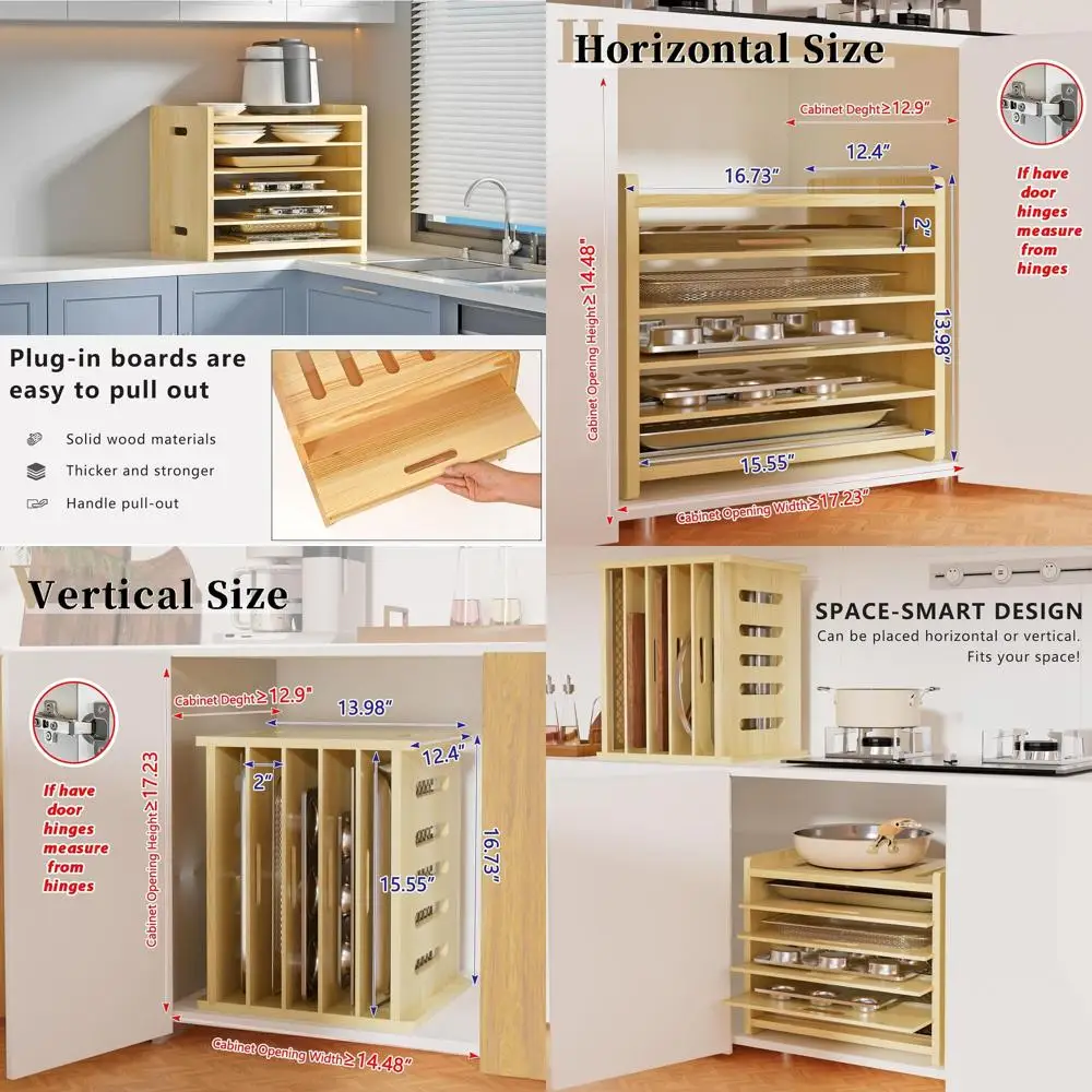 

Wooden 6-Tier Cabinet Organizer for Kitchenware, Cookie Sheets, Pots, and Pans
