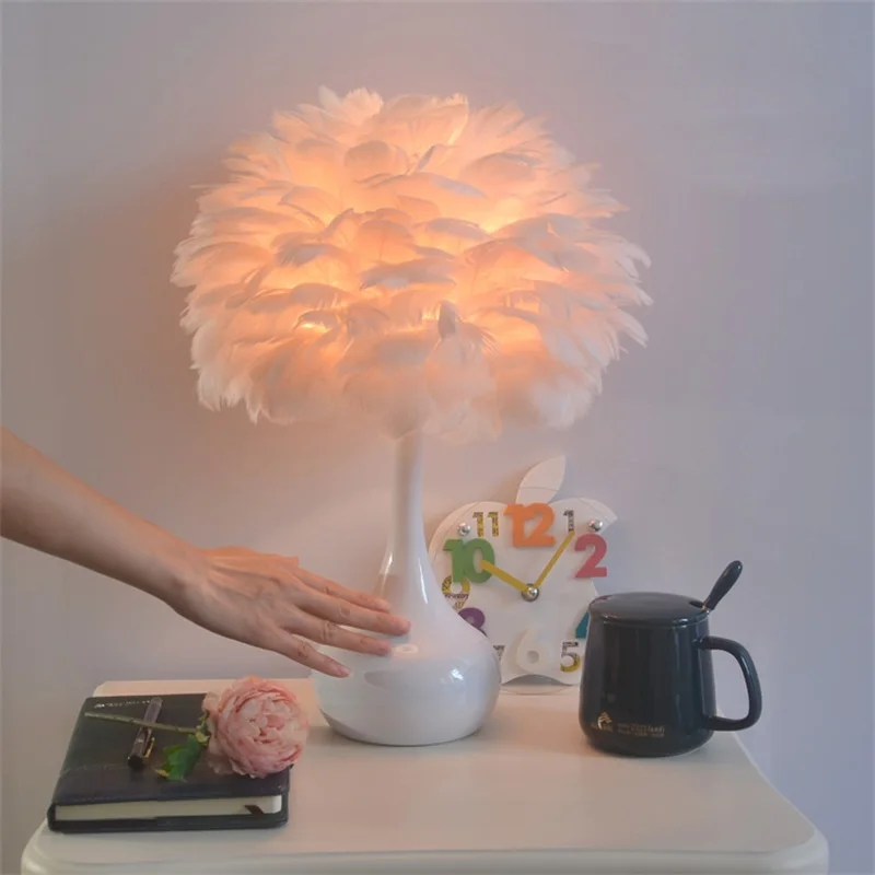 BELLE Contemporary Simple Table Lamp Creative Design LED Feather Desk Light Romantic Decor for Home Bedroom Bedside