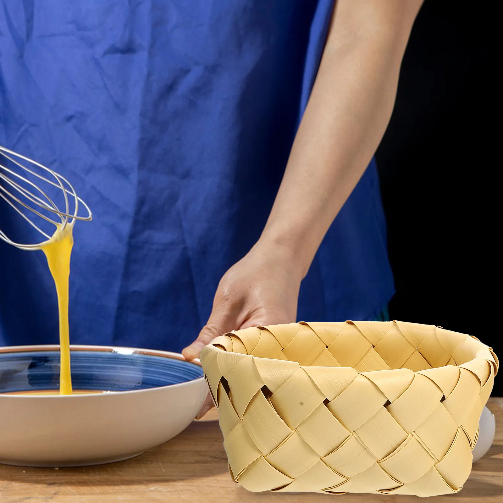 

2Pcs Woven Storage Basket Imitation Rattan Kitchen Fruit Bread Holder Multi-Function Sundries Container Decorative Desktop