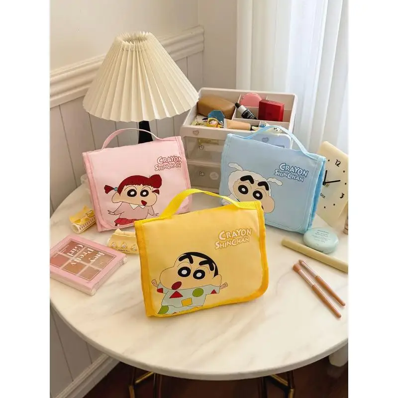 

Anime Bandai Kawaii Folding Makeup Bag with Large Capacity Crayon Shin Chana Cute Handbag Cartoon New Storage Bag Creative Gifts