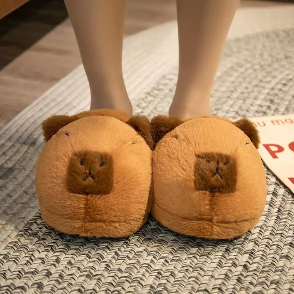 New Capybara Cotton Slippers Cute Cartoon Half Wrap Heel Couple Slippers Breathable Warm Indoor Plush Shoes Soft Non-slip