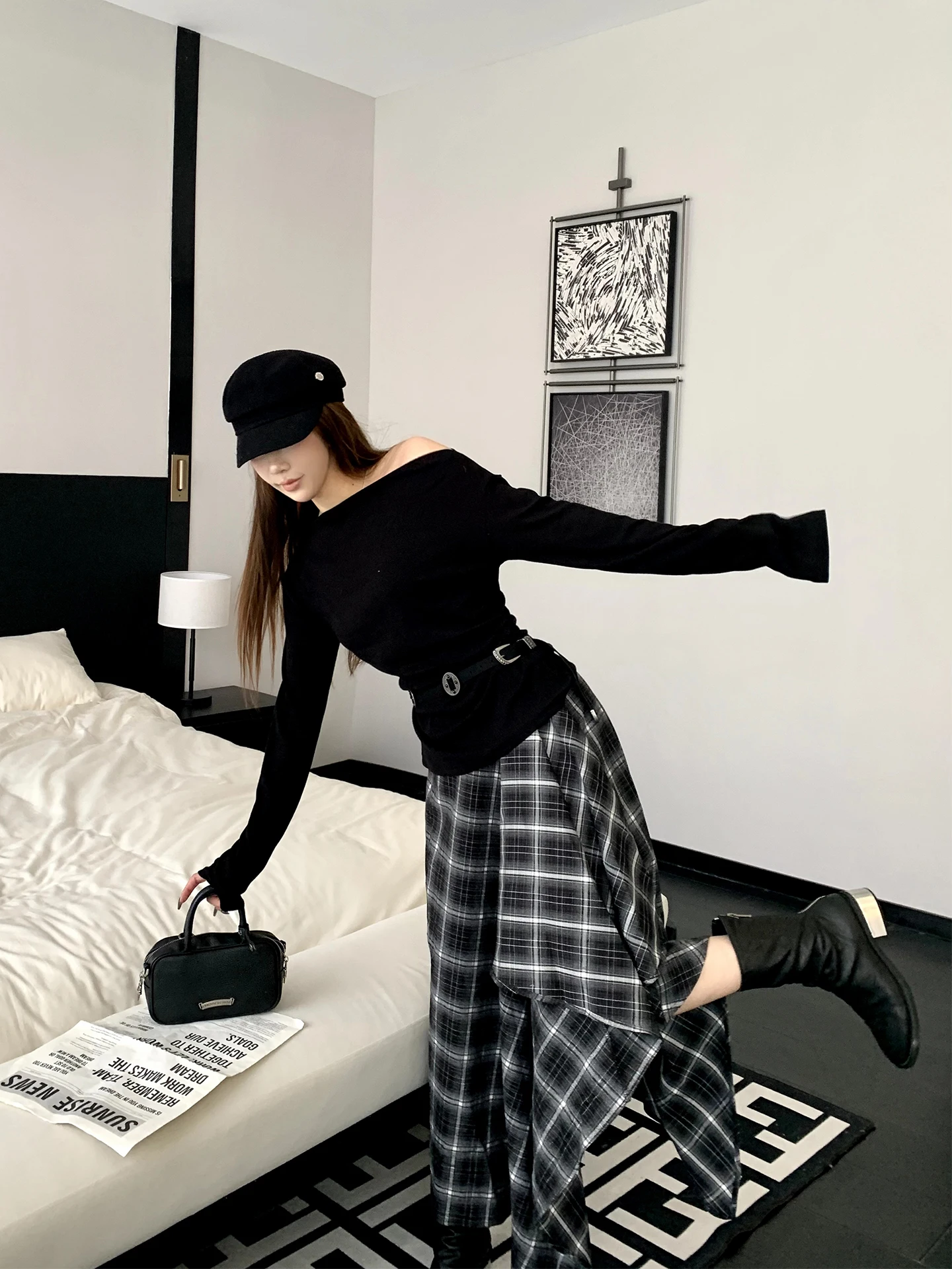 

DengDeng Retro Plaid A-Line Skirt Women's New 2025 Spring Summer Loose Relaxing Trendy f Skirt Casual Midi Skirt