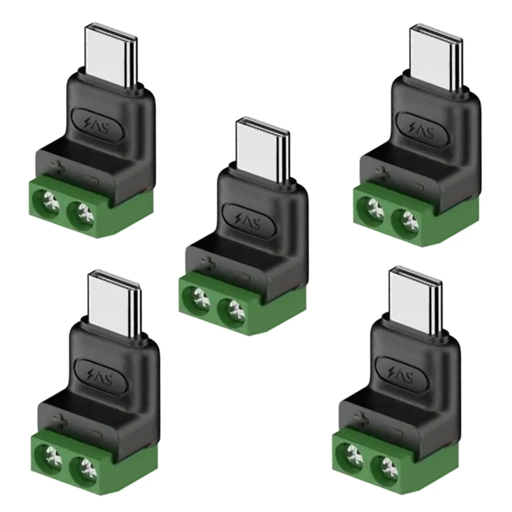 5 Stück Typ-C 2-Pin-Adapter, lötfreier Schnellanschluss, grüner Anschluss für Kabel/Powerbanks/DIY, universell für Zuhause/Reisen