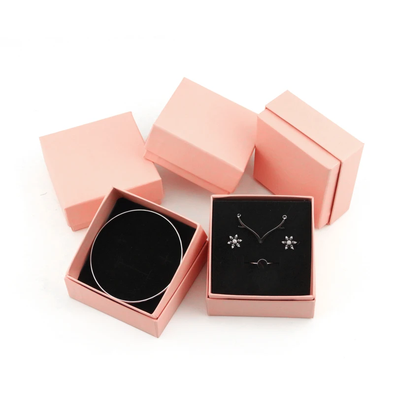 1pc Pure Pink Jewelry Box Storage Box Gift Box Valentine's Day Wedding Gift Ring Packaging Display Gift Box Square Box Wholesale