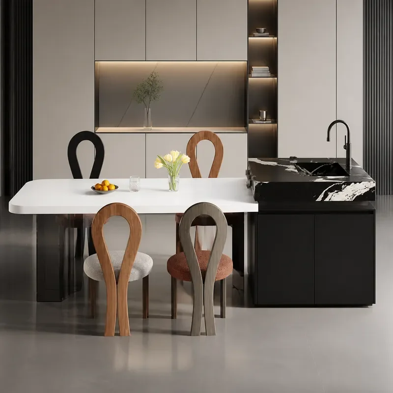 Suspended Island Dining Table Integrated Rock Slab Guide Cabinet Open Kitchen Bar Table Finished Product