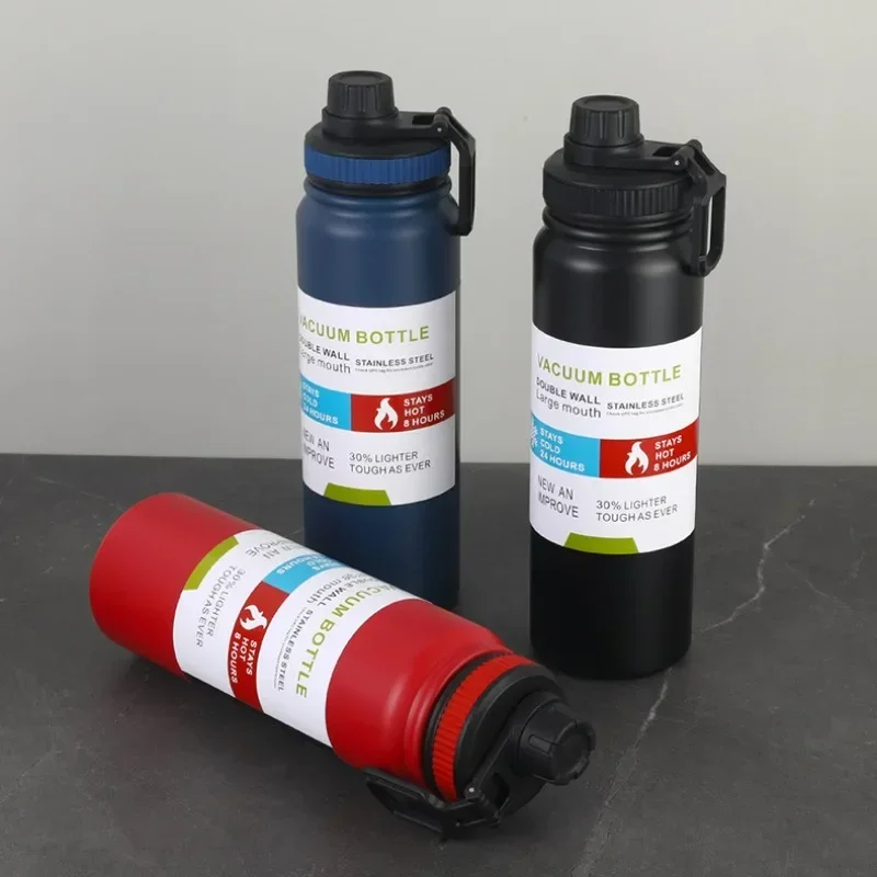 600/800/1000 مللي 304 مكنسة من الفولاذ المقاوم للصدأ قوارير سعة كبيرة كوب معزول المحمولة الترمس الرياضة في الهواء الطلق زجاجة ماء