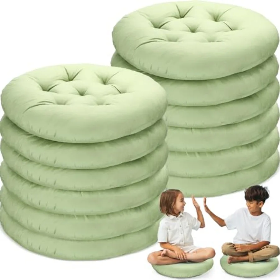 

12 Pcs Floor Pillows Cushions Seating 16 x 16 Inch Color Round Seat Reading Floor Chair Cushions for Adults Classroom Home Scho