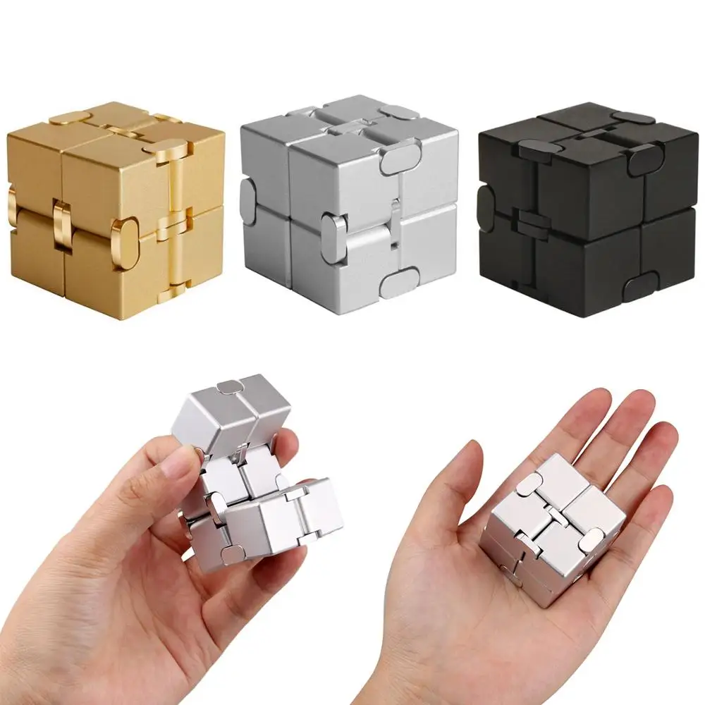 Kids Adults Mini Funny Aluminum Alloy Infinite Cube Puzzles Blocks Finger Office Flip Cubic Stress Anxiety Relief Children Toy