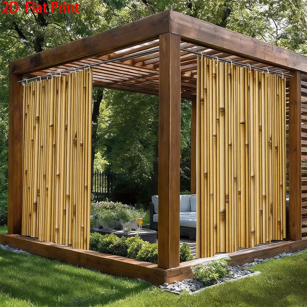 1pc/2 PC Outdoor Window Shade with Hooks, Printed with a Natural Bamboo Pole Pattern; Machine Washable; Ideal for Patios, Gazebo
