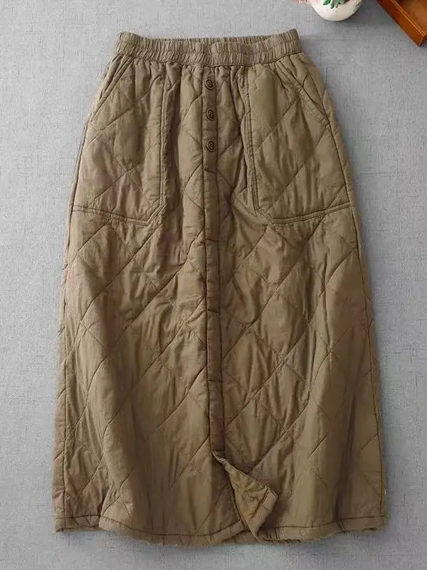 Thiened taille haute coton vers le bas jupe femme mi-longue a-ligne jupe chaude trajet Sle coréen Faion hiver jupe