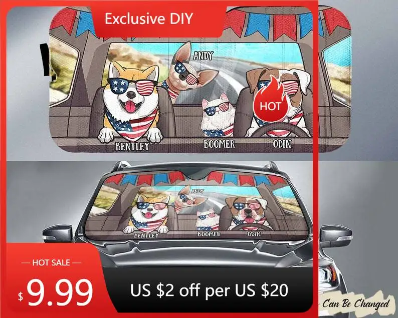 

Car Windshield Sun Shade, Fourth Of July Dog Personalized Auto Sunshade, Sun Shade For Windows, Custom Sun Shades, Outdoor Sun S